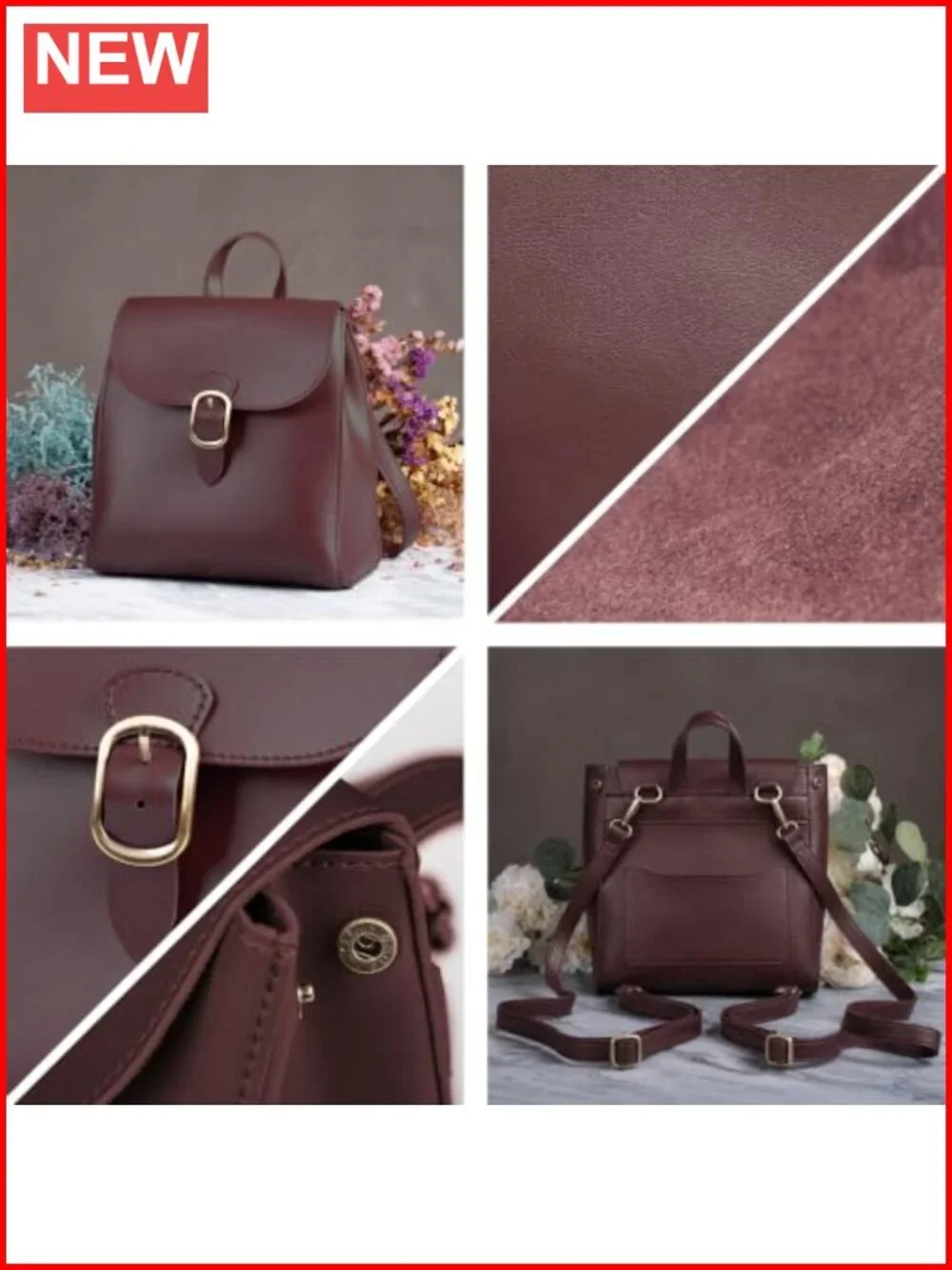 Vegan Leather 3-Way Convertible Backpack for Women Vintage Faux Leather Daypack